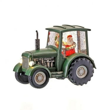 Regency Tractor Snow Globe with Santa Driving Lighted Glitter Water Globe with Green Farm Tractor