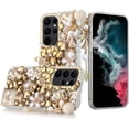 thumbnail image 2 of HR Diamond Bling Case for Galaxy S23+ Plus (with Tempered Glass Screen Protector) Gold Silver Eiffel Tower Charms, 2 of 4