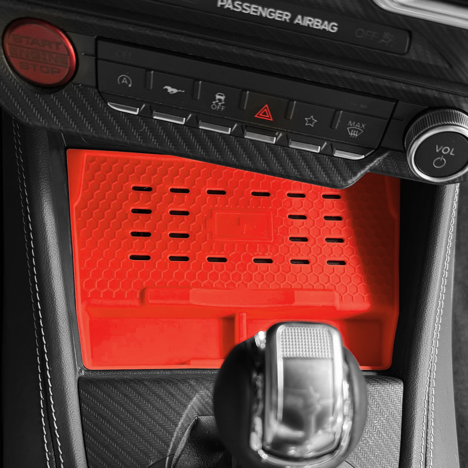Center Console Wireless Charging Silicone Protective Mat for 2024-2025 Ford Mustang Car Interior Accessories, Red