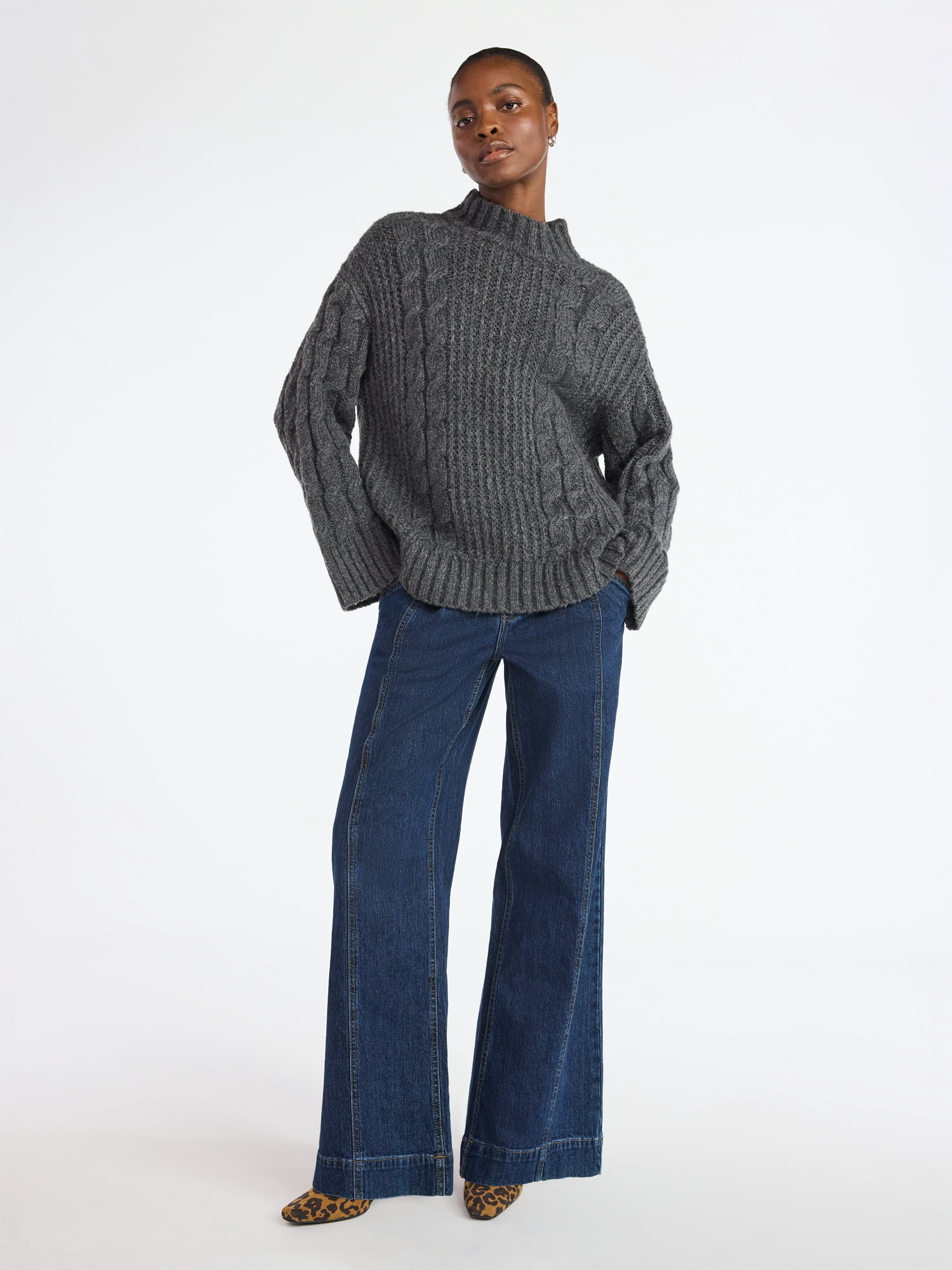 Scoop Women’s Pleated Wide Leg Jeans, Sizes 0-18