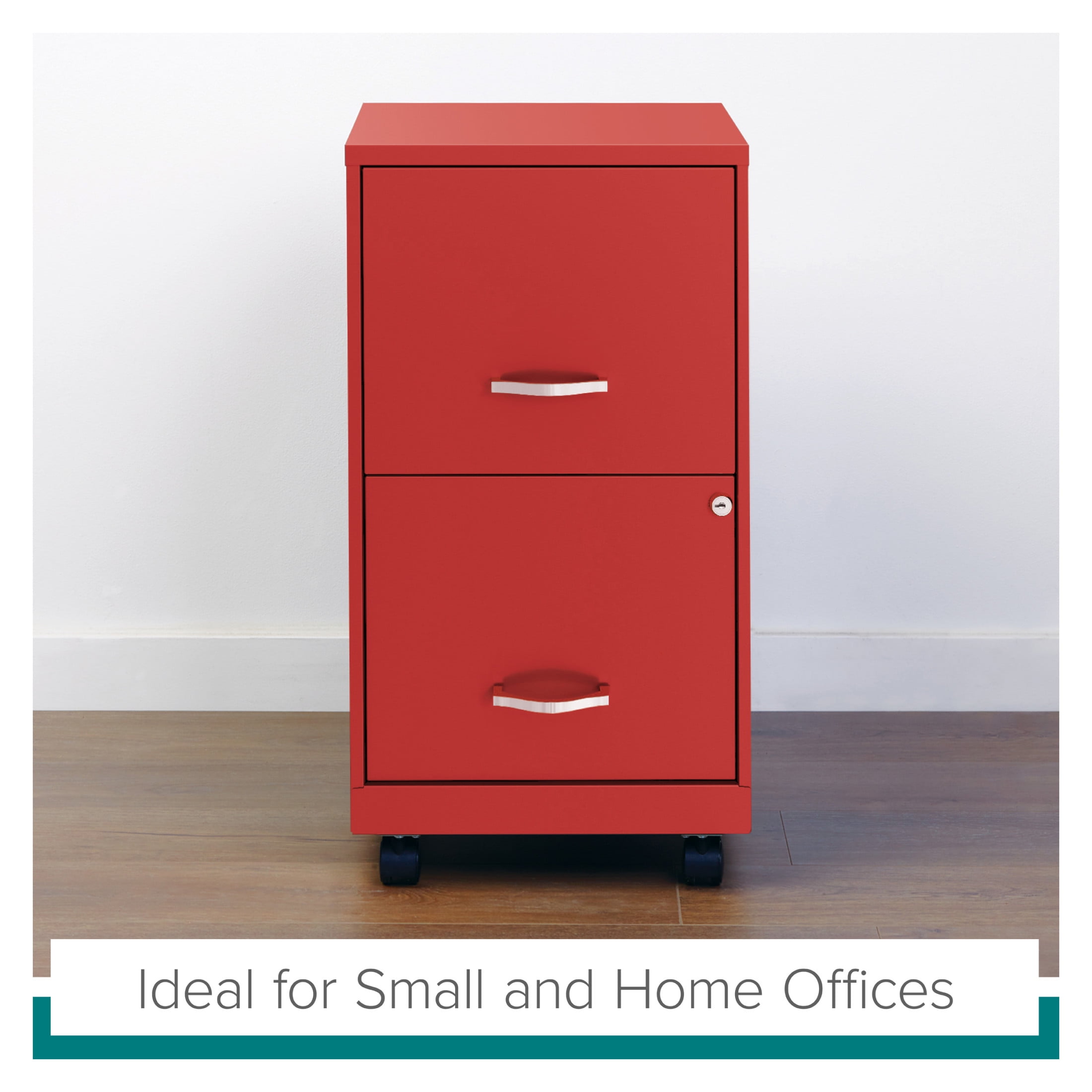 Space Solutions 18" Deep 2 Drawer Mobile Letter Width Vertical File Cabinet, Red
