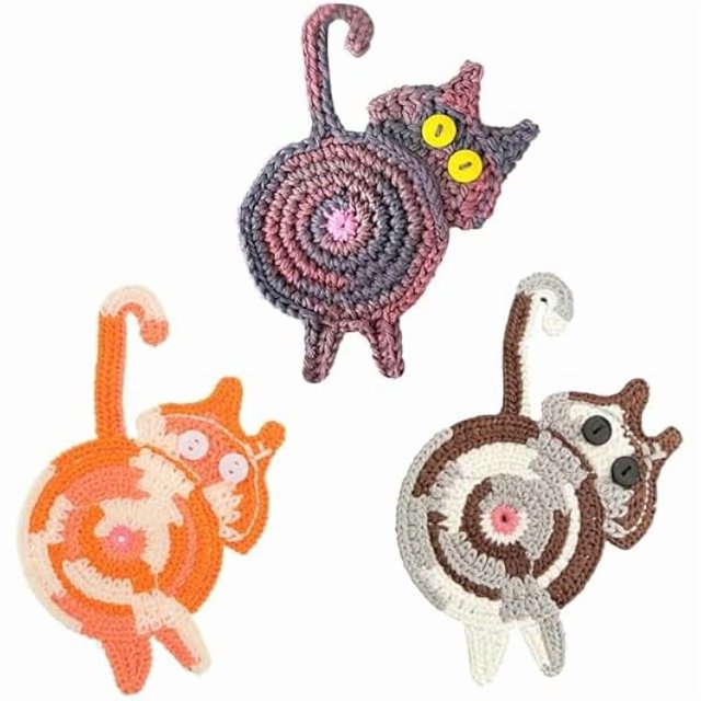 wonima02 3PCS Drink Coaster, Cute Woven Coasters for Drinks, Ideal Cat Themed Gifts for Desk Accessories, Cat Coffee Coasters for Home, Desk Decor Tabletop Protection Suitable for All Kinds of Cups