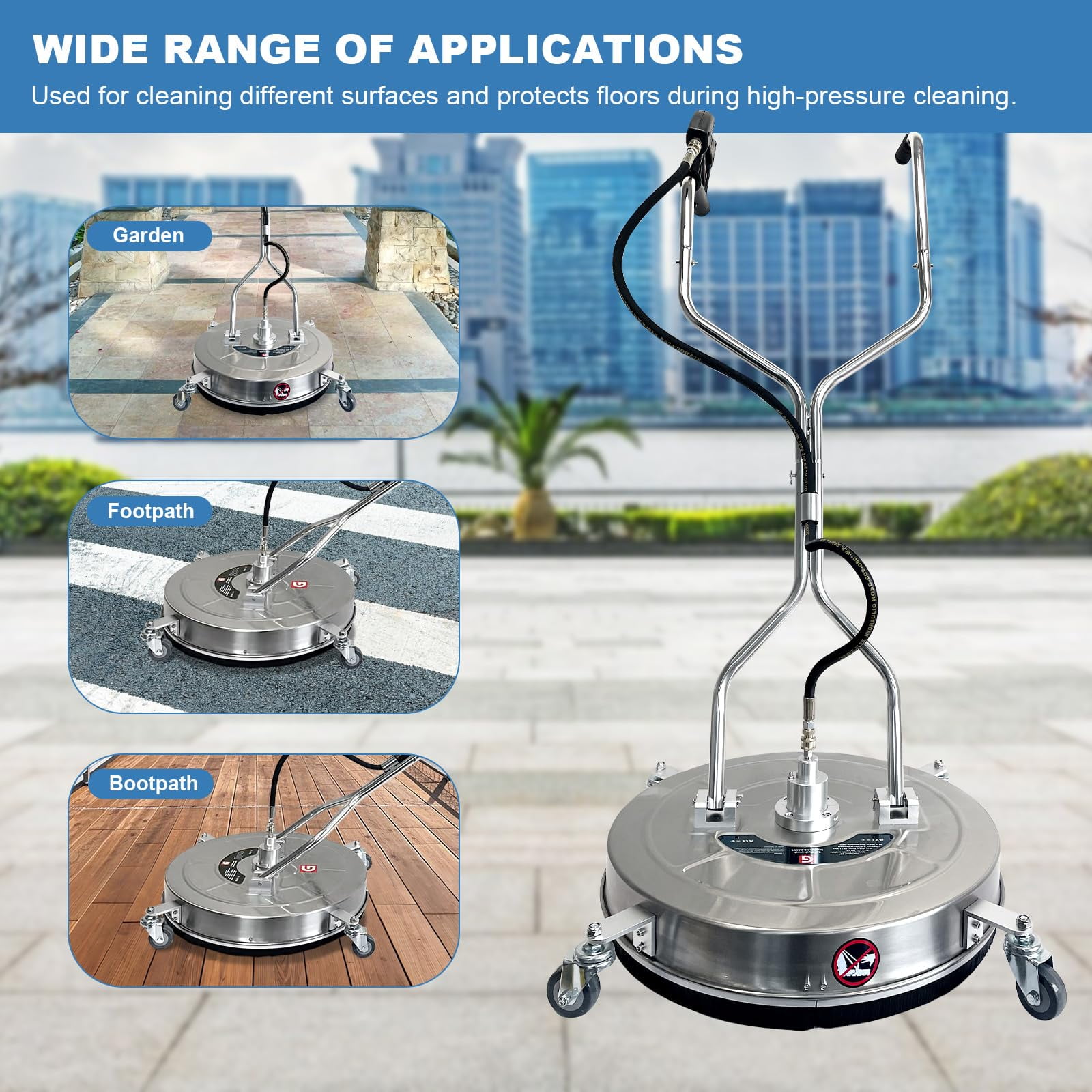 JoanKaren 24" Pressure Washer Surface Cleaner,4900PSI Max Working Pressure,Stainless Steel Dual Handle Pressure Washer