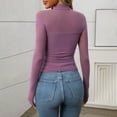 thumbnail image 4 of Gubotare Women's Sexy Sheer Long Sleeve Tops Crew Neck Mesh Ruched Going Out Shirts Blouse Date Night Outfits (Purple,L), 4 of 7
