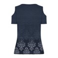 thumbnail image 4 of Cold Shoulder Eyelet Tops for Women Trendy Casual Floral Print V Neck Strappy Dressy Tunic Blouse Tees (XL, Navy), 4 of 6