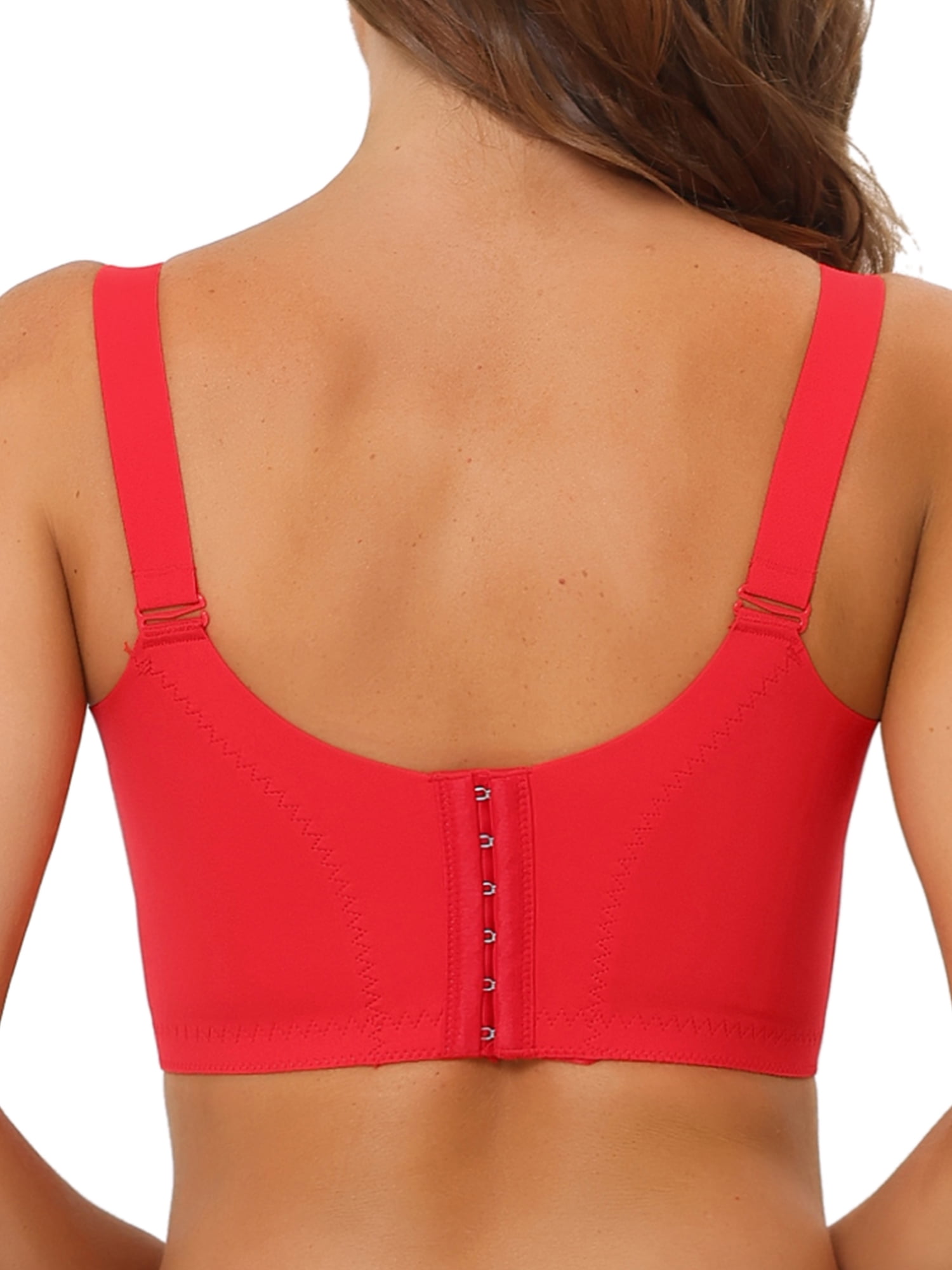 Unique Bargains Women's Full Coverage Bra Hem Wide Straps Wirefree Bralett 36C Red