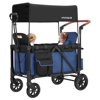 Minikid Baby Wagon Stroller for 2 Kids, Toddler Stroller with Canopy, 5-Point Harness, Adjustable Handlebars, Removable Seat, Blue
