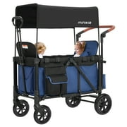Minikid Baby Wagon Stroller for 2 Kids, Toddler Stroller with Canopy, 5-Point Harness, Adjustable Handlebars, Removable Seat, Blue