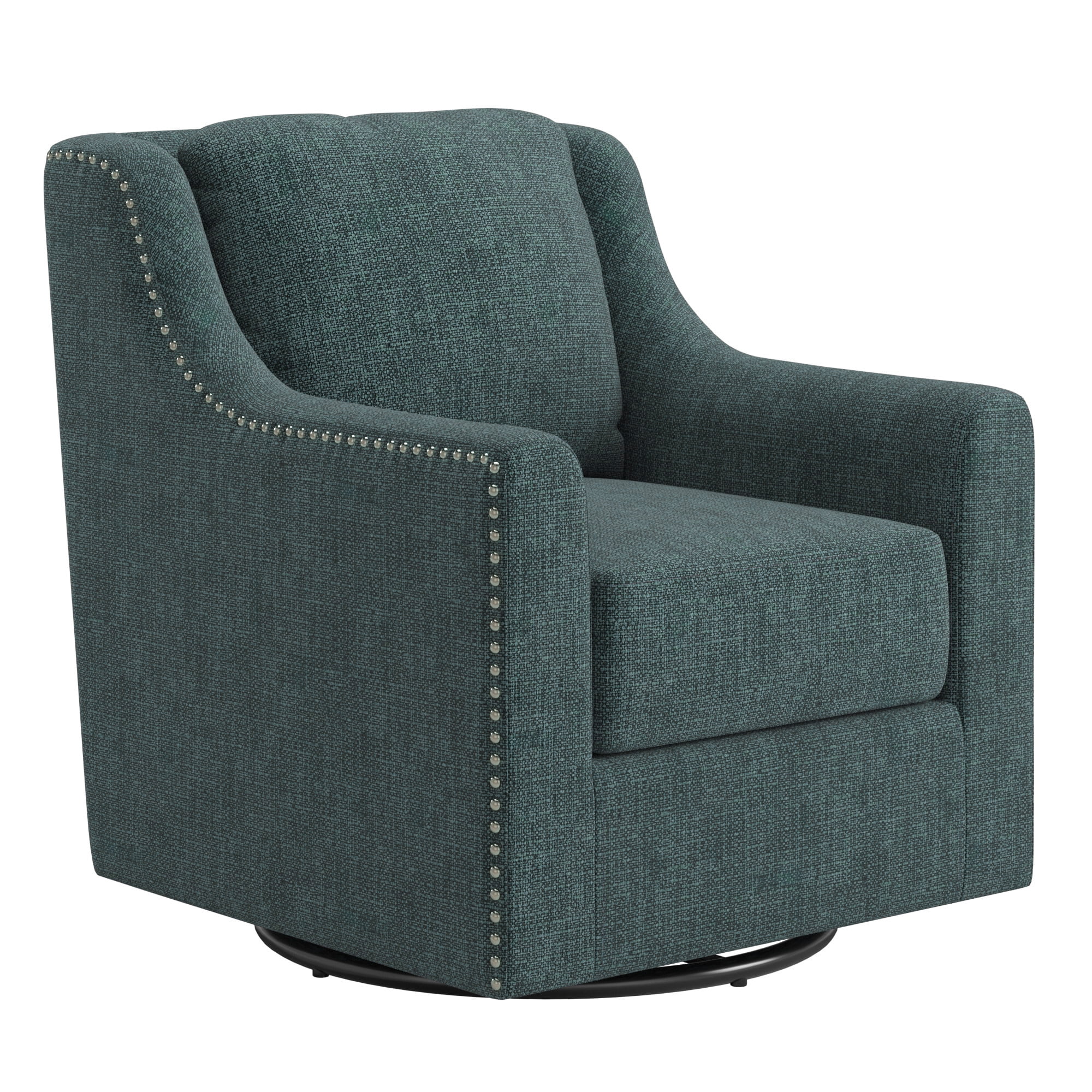 Weston Home Dovelle Classic Nailhead Swivel Chair with Sloped Arms, Blue