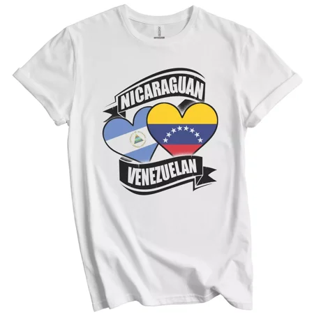 Gildan Nicaraguan Venezuelan Hearts Nicaragua Venezuela Flags T-Shirt Gift For Men Women Unisex Tee