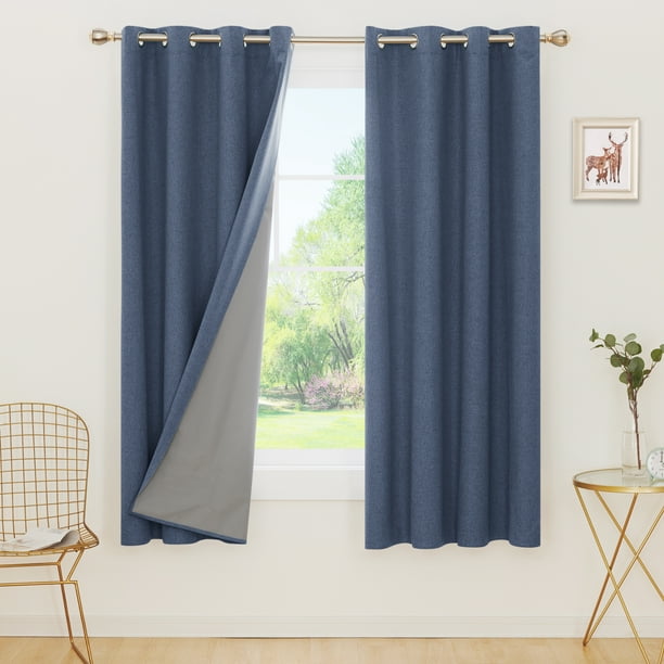 Deconovo Total Blackout Curtains With Coating 72 Inch Long 2 Pcs Faux Linen Room Darkening Grommet Outdoor For Patio Blue 52 X Set Of Com Deconovo Total Blackout Curtains With, 72×80 Sliding Patio Door