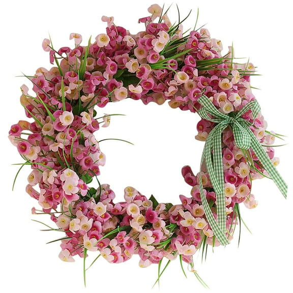 Spring Wreaths for Front Door 13.7 Inch, Door Wreath for Spring and Summer with Flowers, Spring, Green Pink Floral Eucalyptus Wreath for All Seasons Home Decoration