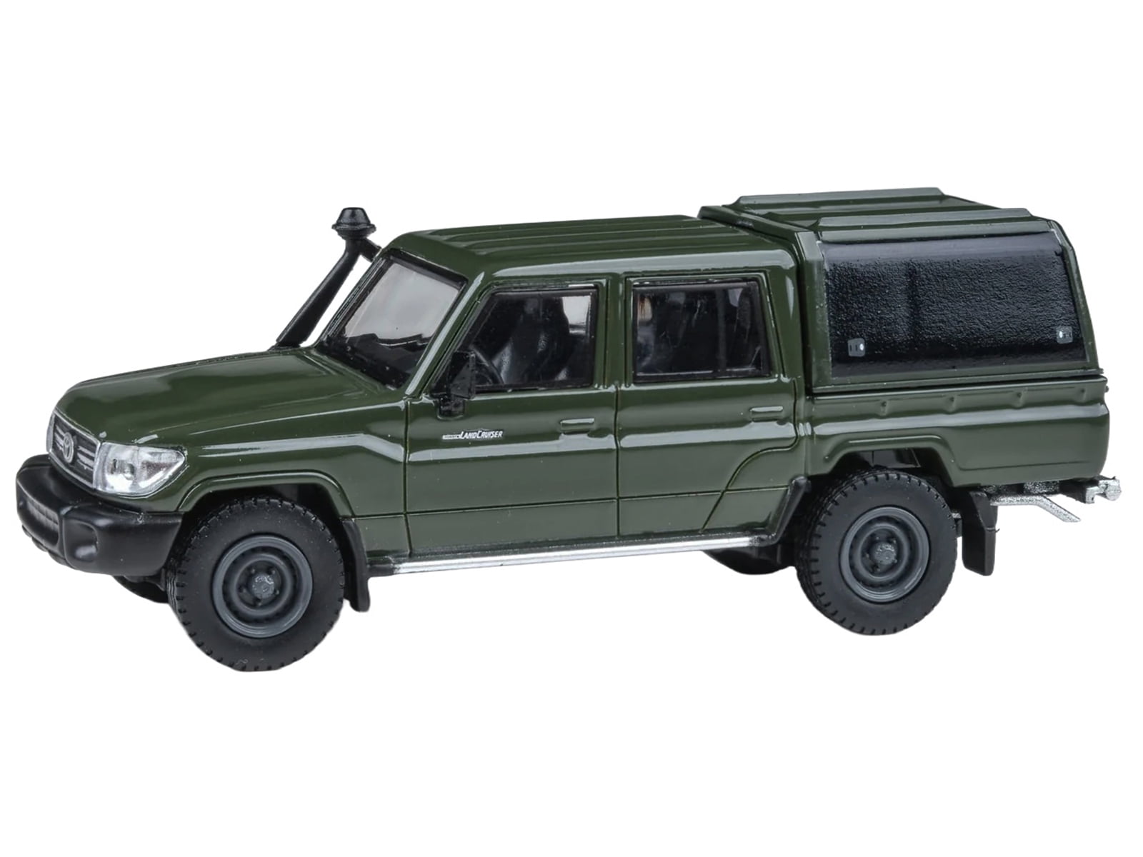 2014 Toyota Land Cruiser LC 79 with Camper Shell Military Green 1/64 Diecast Model Car by Paragon