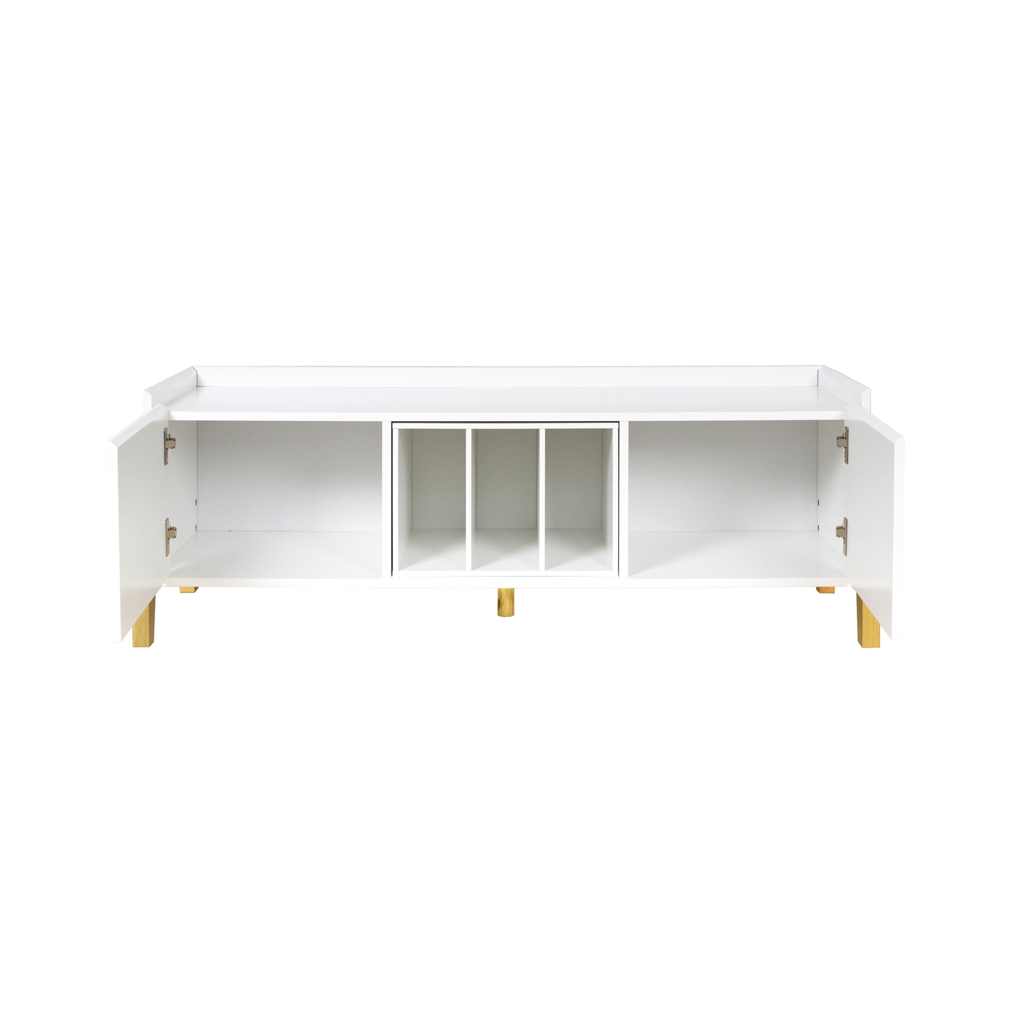 Private Jungle Wooden TV Stand for TVs up to 55 Inch Media Console with 2 Cabinets and Open Storage Shelves TV Console(White)