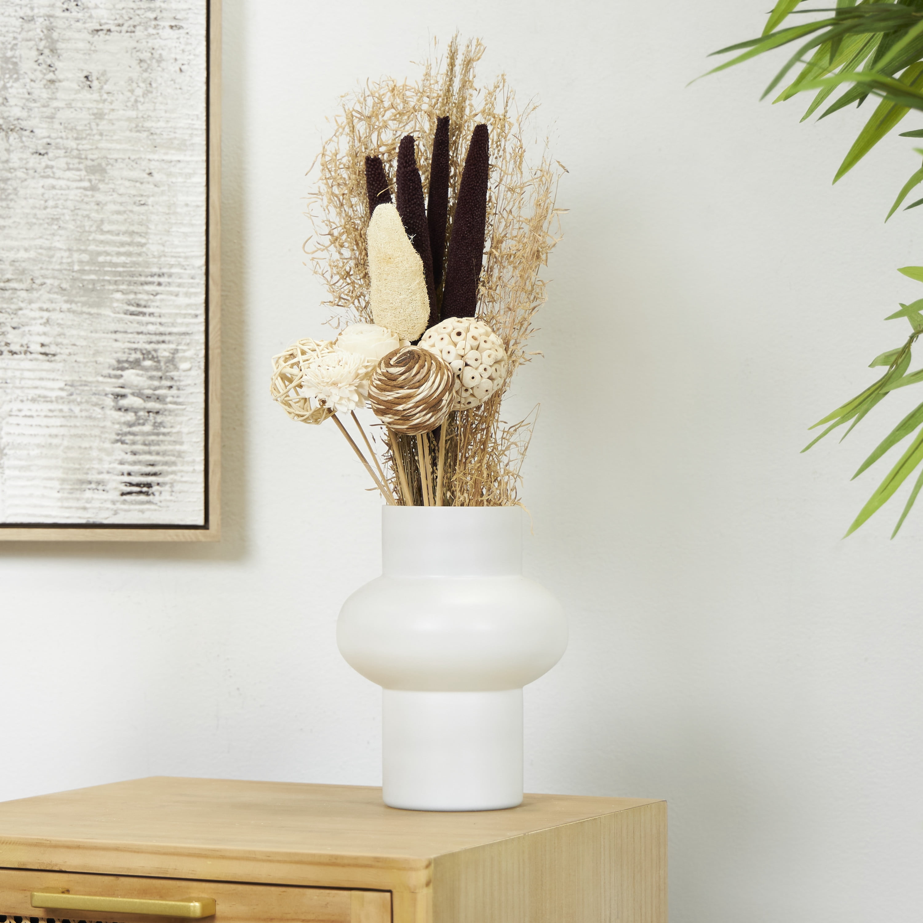 23" Handmade Floral Wheat Grass Dried Plant Natural Foliage Cattail Bouquet with Deco Ball Accents, by DecMode