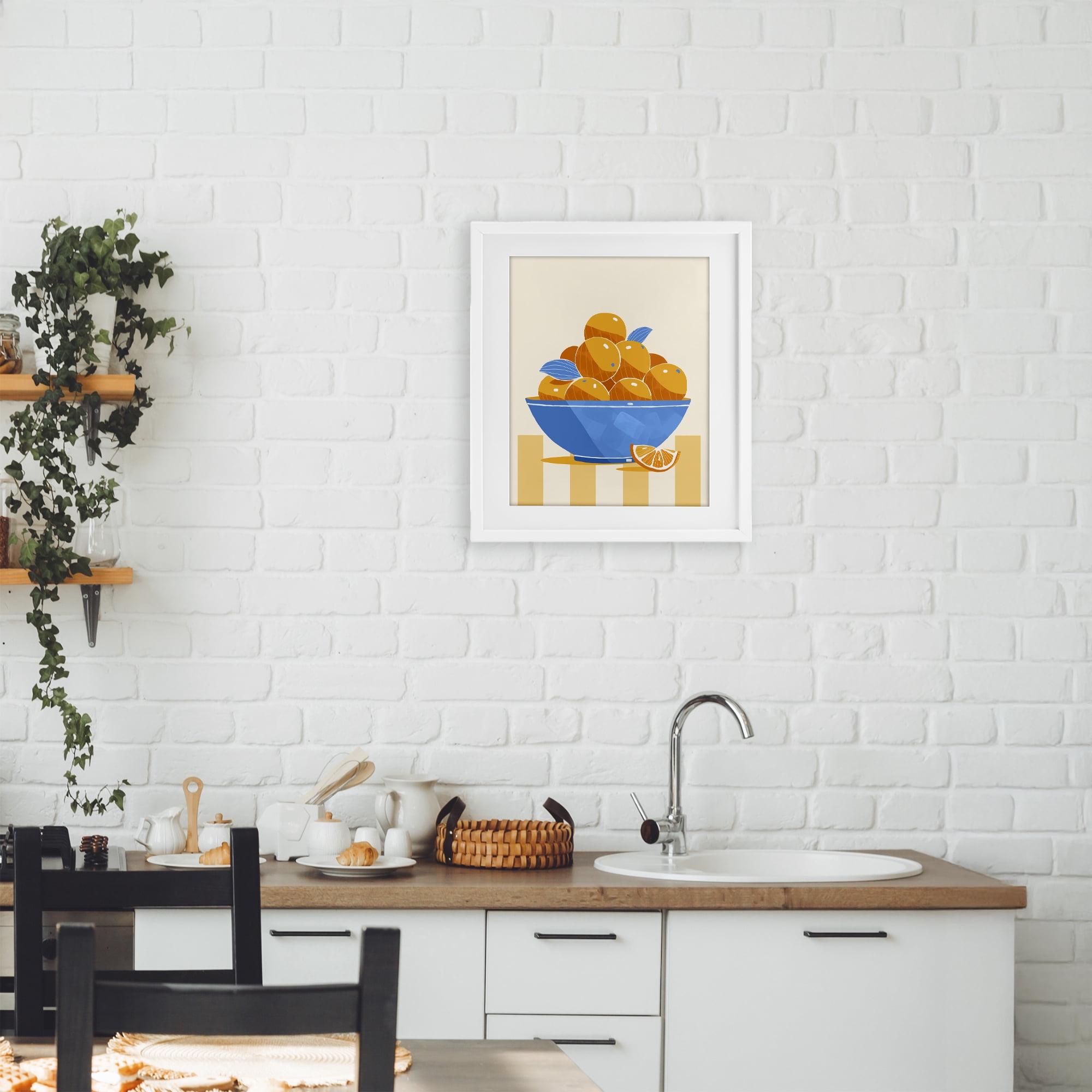 Stupell Industries Orange Citrus Bowl Striped White Framed Print Under Glass, design by Lucca Sheppard
