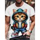 thumbnail image 1 of 3D Men's Fashion Casual Round Neck T-shirt with Exquisite 3D Standing Cat and Kitten Print, Suitable for Daily Wear in Summer, 1 of 5