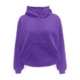 thumbnail image 4 of Hoodies Women Solid Long Sleeve Pullover Sweatshirt Tops Casual Waist Cinching Cropped Outfits Fall Winter Apparel, 4 of 5