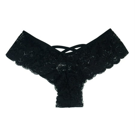 

Skpblutn Lingerie Women Lace Flowers Low Waist Underwear Panties Lingerie Thongs Black XXXL