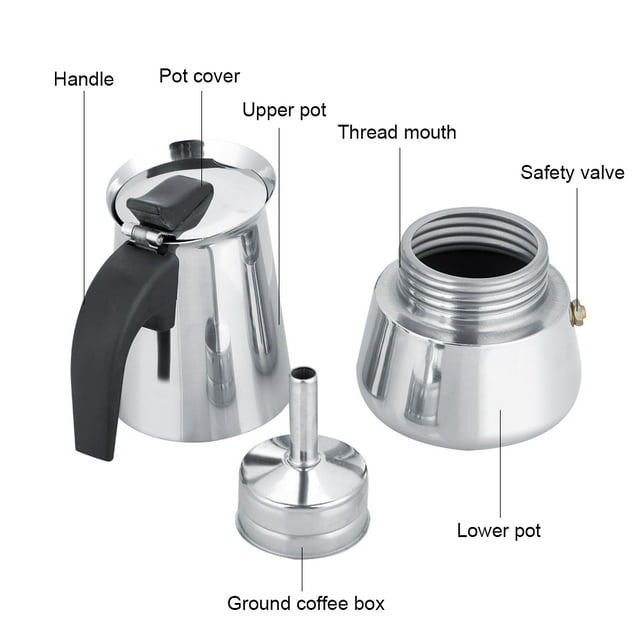 Coffee Pot, Portable Stainless Steel Coffee Pot Moka Maker Mocha Pot Insulated Stainless Steel Coffee Dispenser Coffee Carafes for Home Coffee Shops