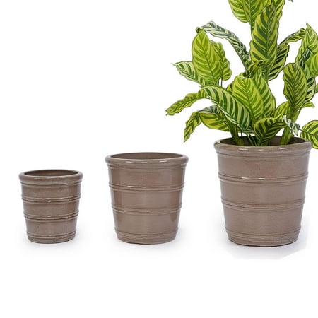 S-HOME Set of 3 Antique Yellow Ceramic Planters, 15" 12" 9" Modern Flower Pots for Indoor/Outdoor