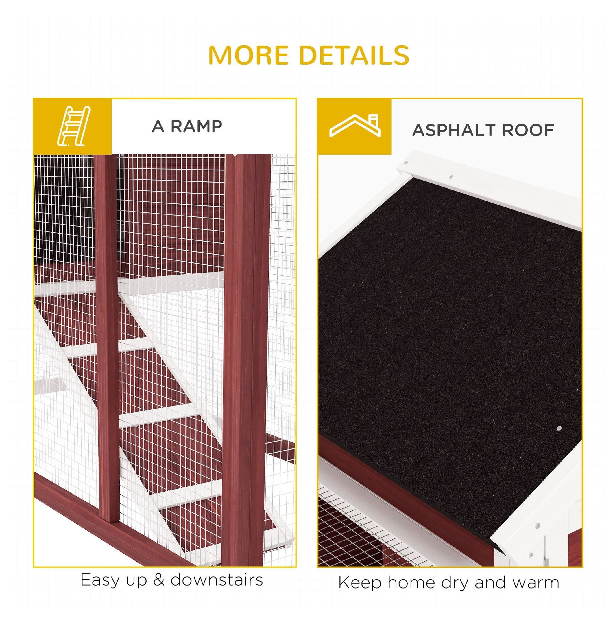 PawHut Large 48" Wooden Bunny Hutch with Weatherproof Asphalt Roof, Spacious Outdoor Rabbit Cage, Detachable Tray and Ramp, Natural Habitat, Brown