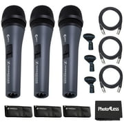 Sennheiser 3-PACK E835-S Dynamic Vocal Microphone, Bundle with 3X XLR Cable 10ft, Cleaning Cloth