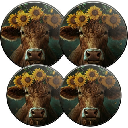 

Gas Stove Burner Cover Electric Stove Top Protector Easy to Clean Cow Adorned with a Crown of Sunflowers