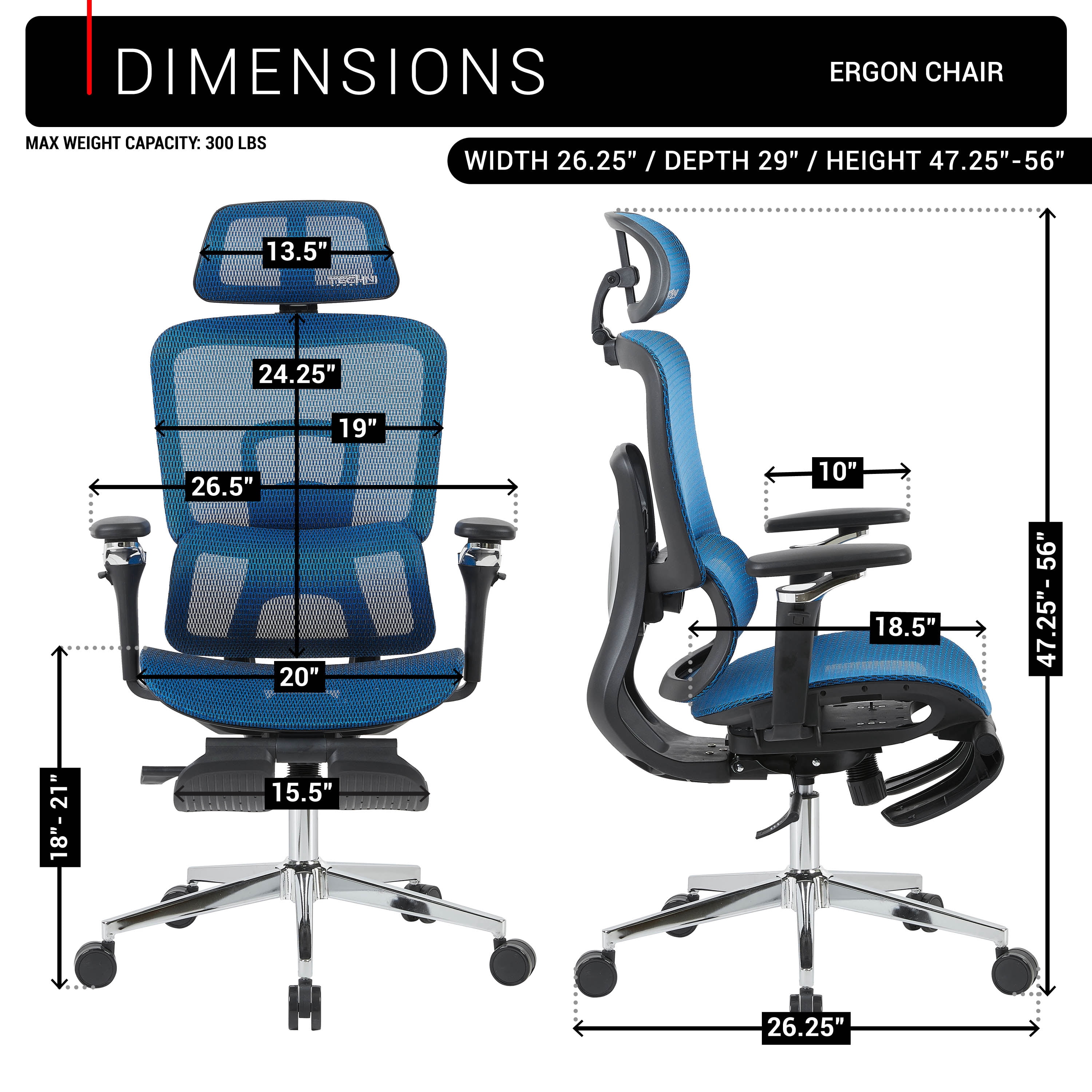 Techni Sport Ergonomic Mesh Office Chair with 5D Armrests & Retractable Footrest