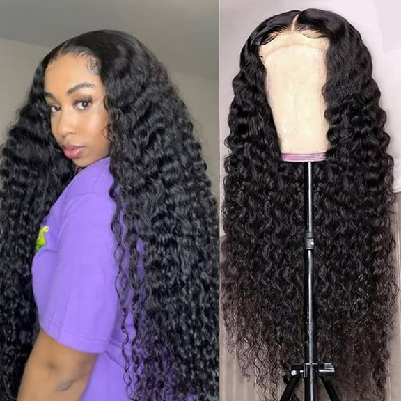 Deep Wave Lace Front Wig Human Hair 22inch HD Transparent Lace Closure Wigs for Black Women Wet and Wavy Glueless Wigs Human Hair Pre Plucked Natural Color