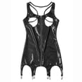 thumbnail image 3 of Doomiva Women's Faux Leather Bodycon Mini Dress Zipper Front Open Chest Tank Dress with Garter Clips Black XL, 3 of 7
