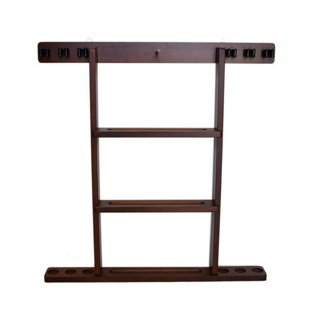 6 Pool Cue Billiard Stick Wall Rack Mahogany Finish Billiards Pool