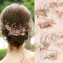 4PCS Bridal Flower Wedding Hair Pins Crystal Pearl Hair Clips Headpiece Gold Wedding Hair Accessories Jewelry with Rhinestone for Brides Bridesmaids Women Girls Updo, Special Cream Blue