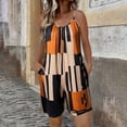 thumbnail image 2 of Plus Size Overall Shorts For Women Crew Neck Sleeveless Print Halter Romper Summer Trendy Jumpsuit With Pockets (XL, Black), 2 of 6