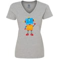 thumbnail image 3 of Inktastic Cute Robot, Waving Robot, Colorful Robot Women's V-Neck T-Shirt, 3 of 5
