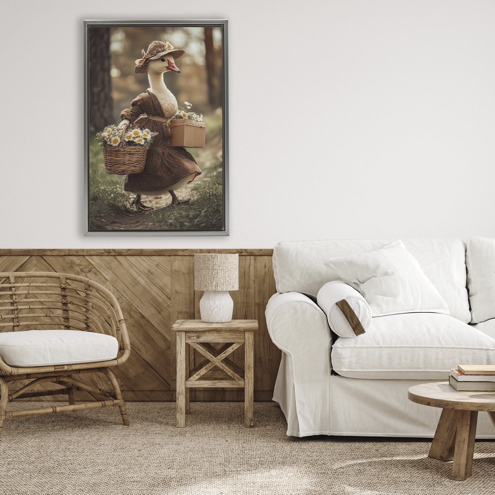 Stupell Industries Mother Goose with Flowers Gray Framed Floater Canvas Wall Art, design by The Wands Want