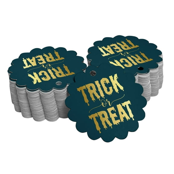 Inkdotpot Trick Or Treat Halloween Bottle Tag Real Gold Foil Favor Hang Tags Pack Of 100