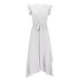 thumbnail image 4 of Uaswgudfs Sleeveless V-Neck Wrap Midi Sundress - Summer Dresses for Women 2025 Casual Dress with Ruffled Hem & Self-Tie Belt for Garden Occasions White L, 4 of 6