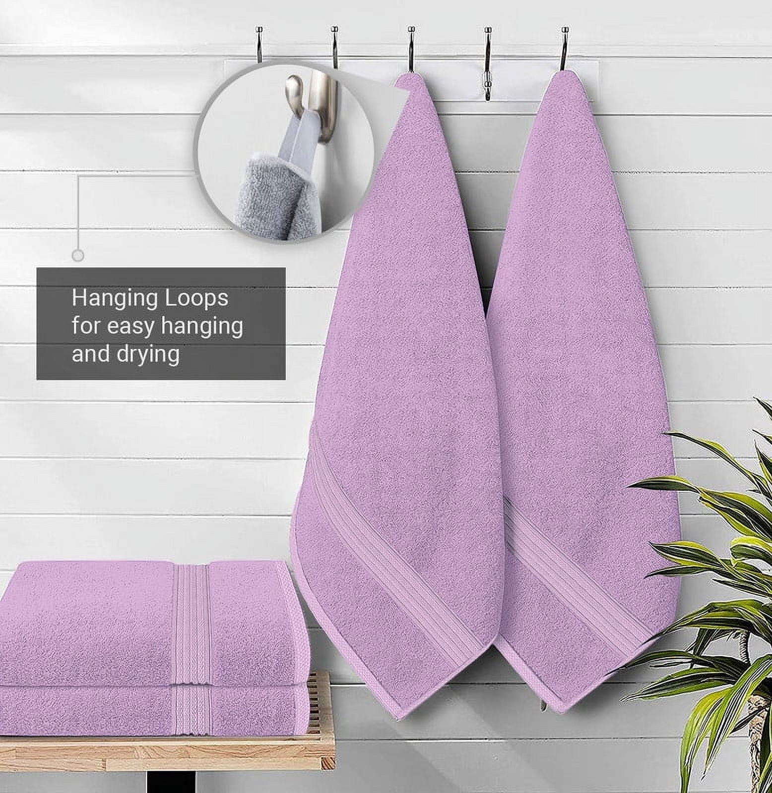 Creosa Cotton Bath-Towels-Set Purple, 100% Ring Spun Combed-Cotton 4pc Bathroom Towels 27x54 Inch, Highly Absorbent Soft Feel, Daily Use Purple Towels with Hanging Loop