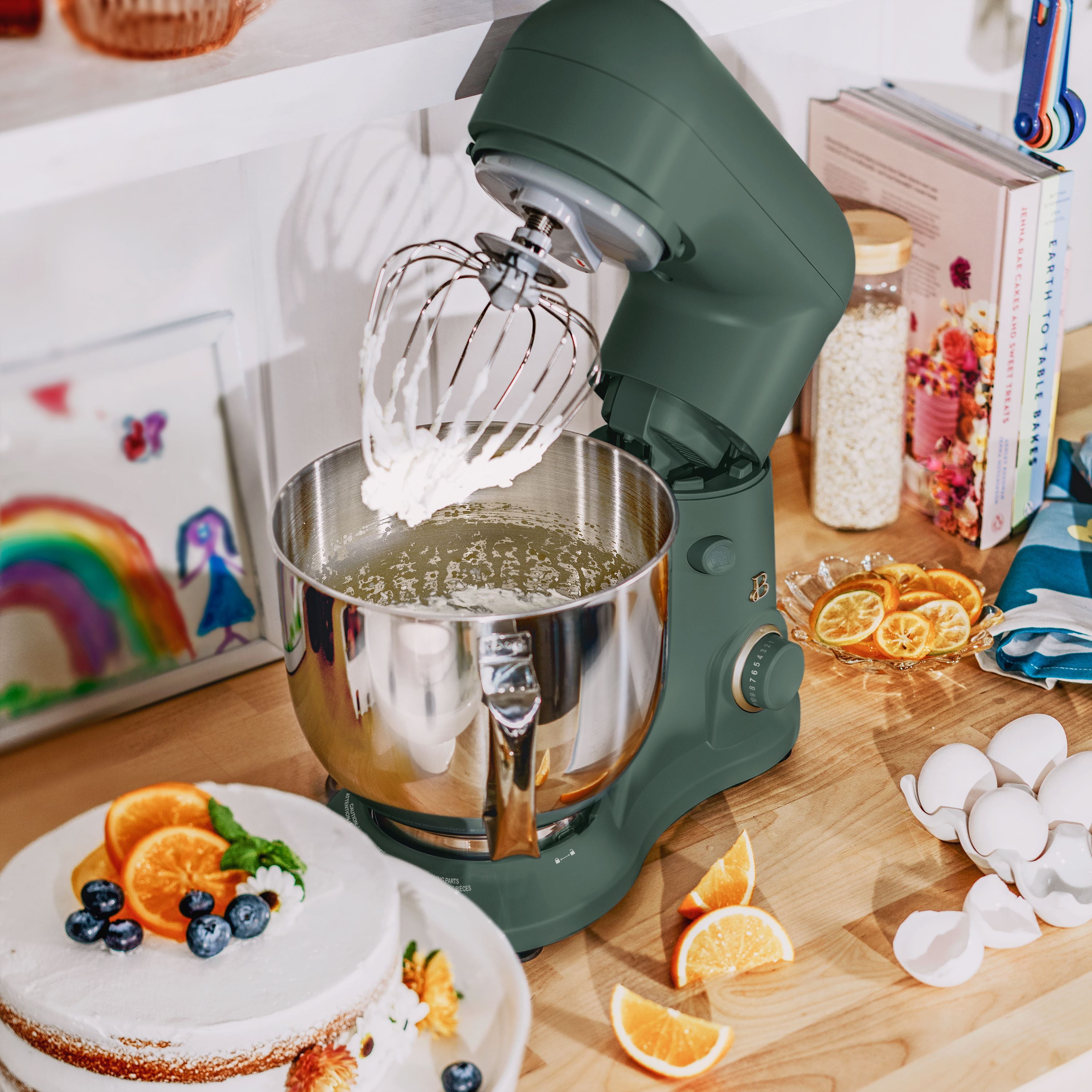 Beautiful 5.3 qt Stand Mixer, Thyme Green with Flat Beater, Dough Hook, Balloon Whisk