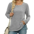 thumbnail image 3 of miqiqism Great discounts！Woman Long Sleeve Sweater Round Neck Knit wear Long Sleeve Pullover Tops Fall Solid Basic Clothing,X#01_Gray,XX-Large, 3 of 5
