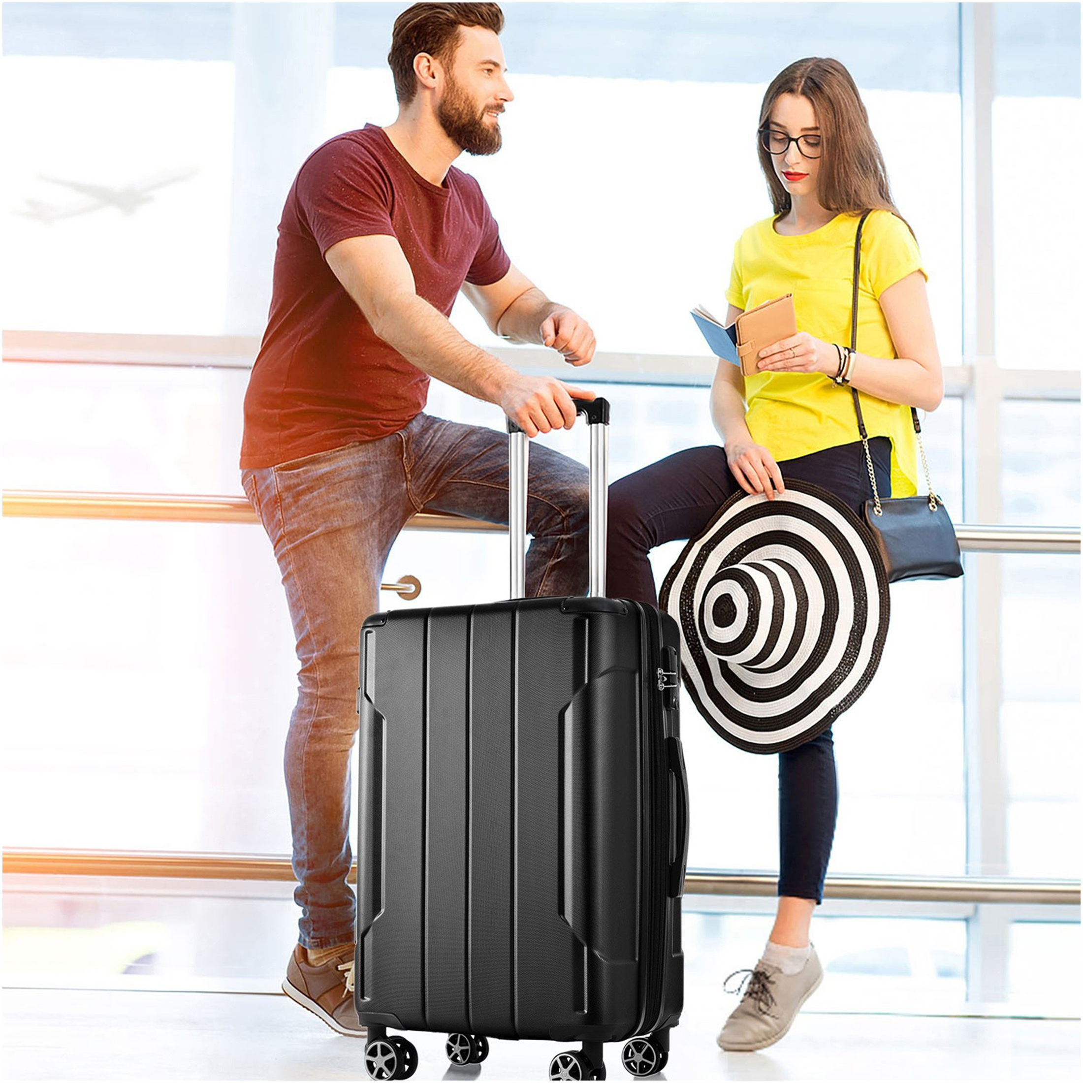 JERFIT 24" Expandable Hardshell Suitcase, Lightweight ABS Checked Luggage with TSA Lock & 8 Spinner Wheels for Travel, Black