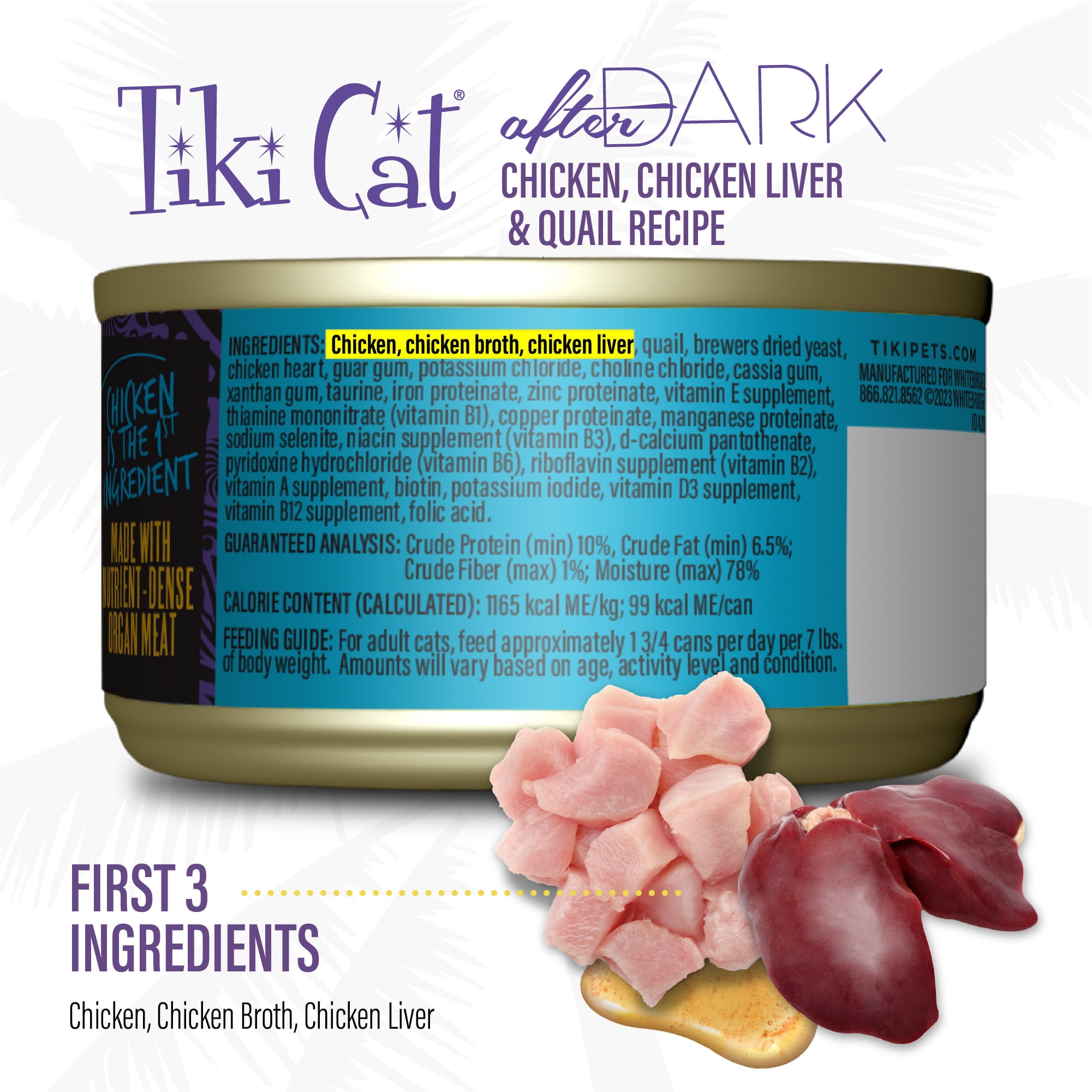 (12 pack) Tiki Cat After Dark Pate Wet Cat Food, Chicken & Quail, 3 oz. Can