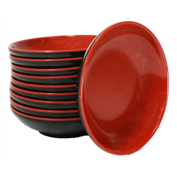 Pack Of 10 Red And Black Melamine Dipping Sauce Or Condiment Round Dishes 4"D