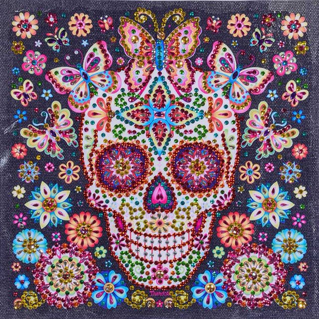 Punto de cruz - Taladro completo Calavera de colores Pintura de diamante en forma especial Decoración de punto de cruz DIY(DZ2004)