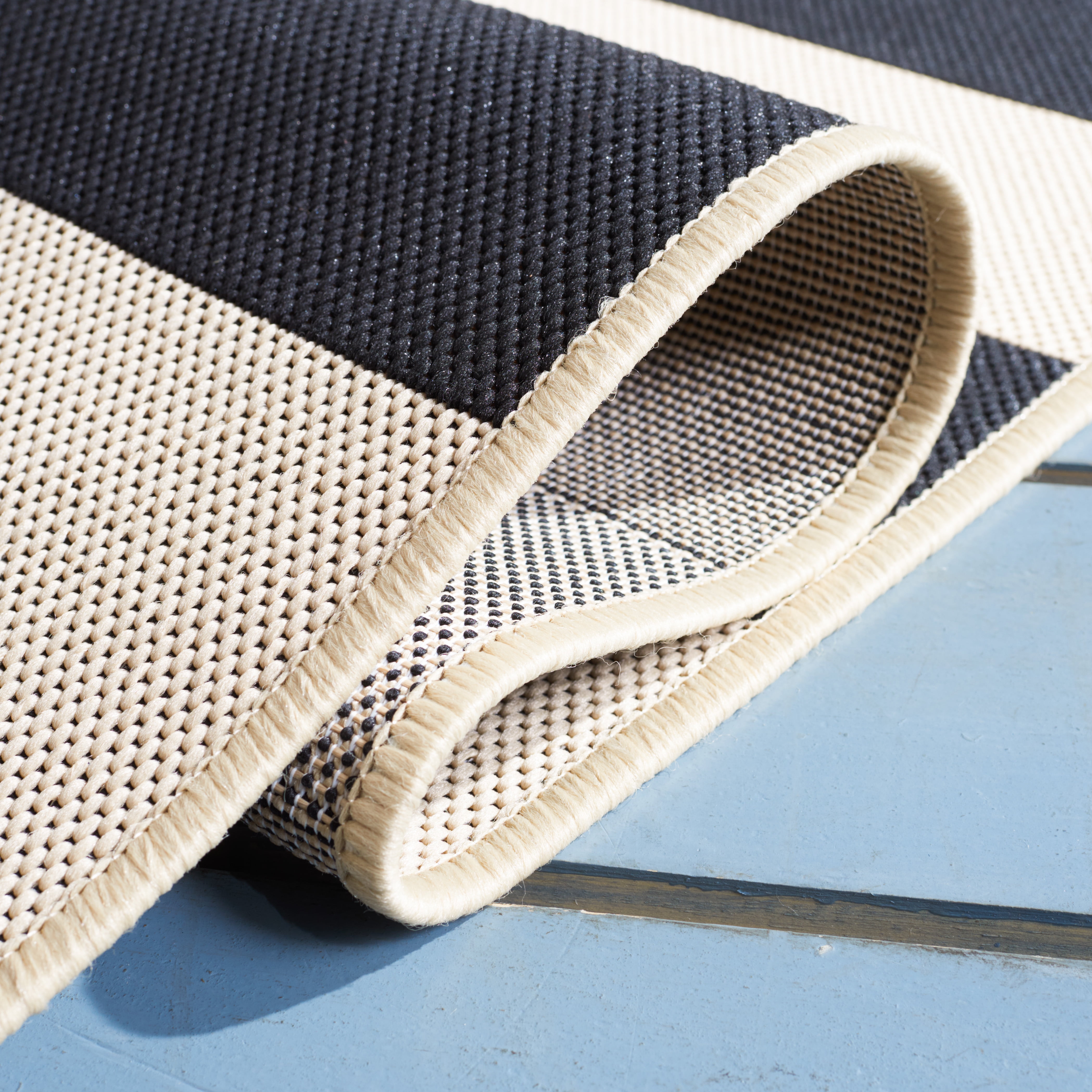 Safavieh Courtyard Ermintrude Striped Indoor/Outdoor Area Rug, Beige/Black, 7'10" x 7'10" Square