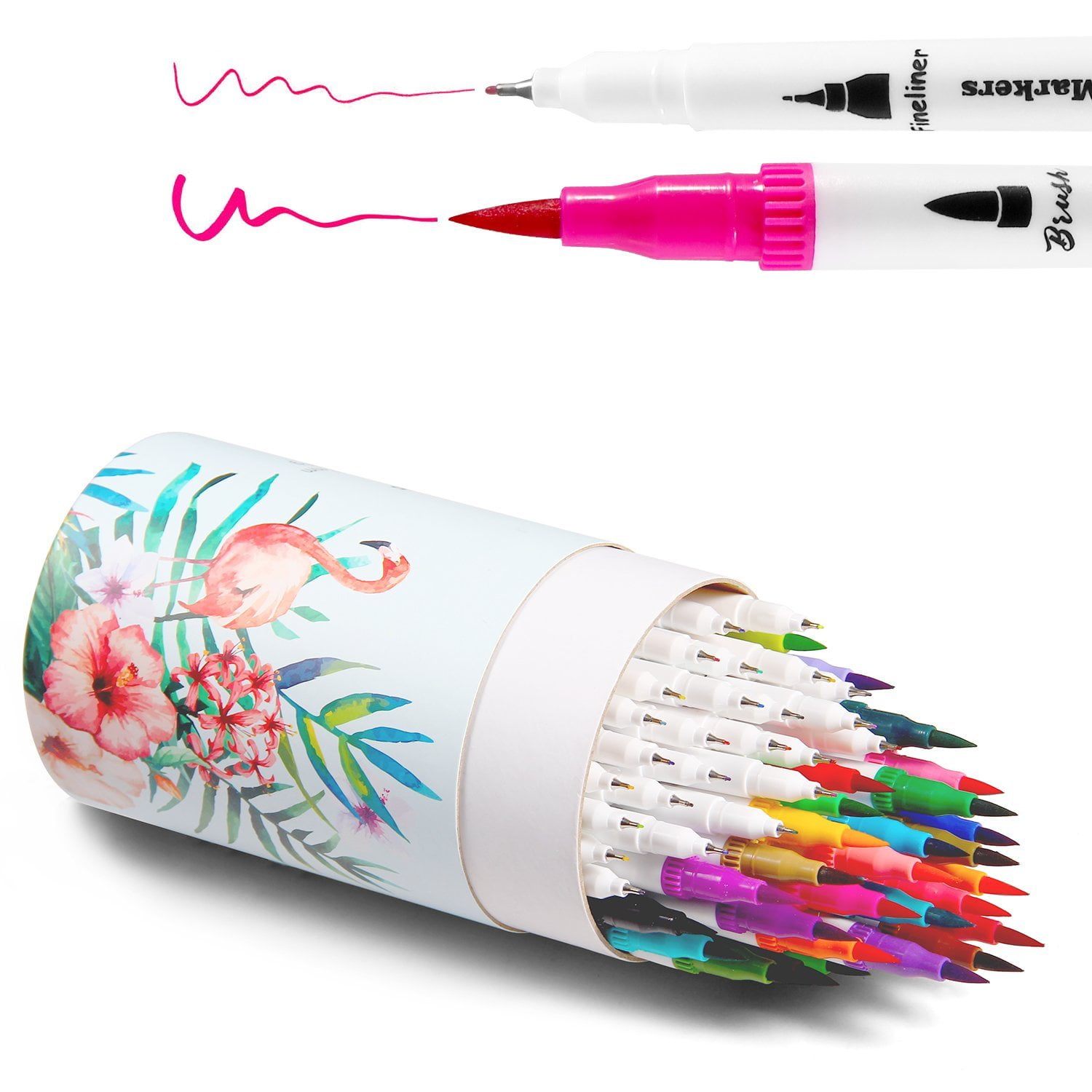 24pcs Mixed Color Dual Tips Brush Marker Pen, Brush Tip And Fineliner Marker  For School, Drawing, Writing, Journaling