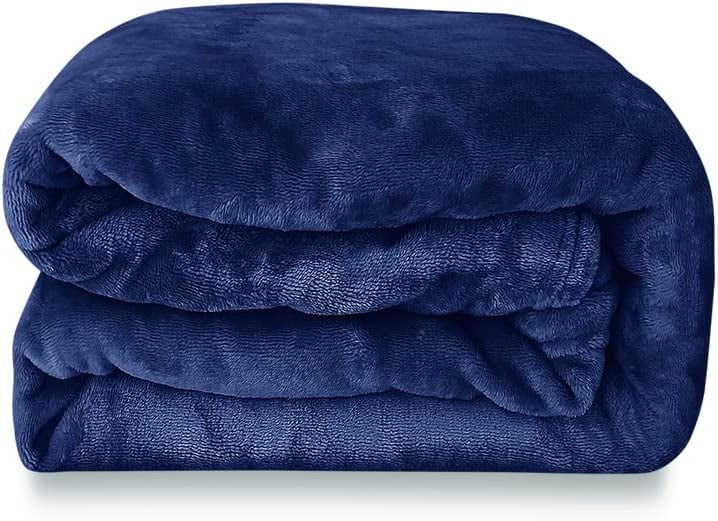 Coseybed Flannel Fleece Blanket Throw Size Navy Blue Soft Lightweight Blankets for Couch Sofa