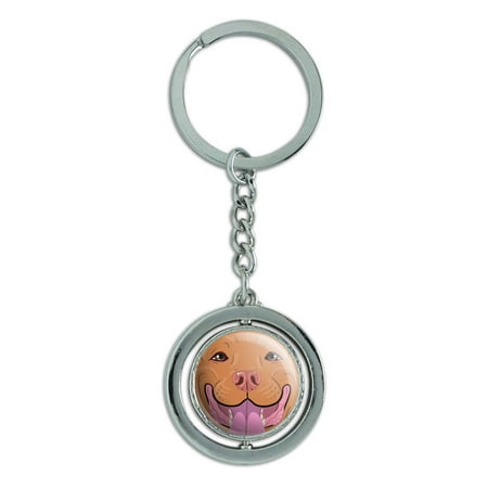 Red Pit Bull - Pit Bull Face Red Nose Pet Dog Spinning Circle Metal Keychain