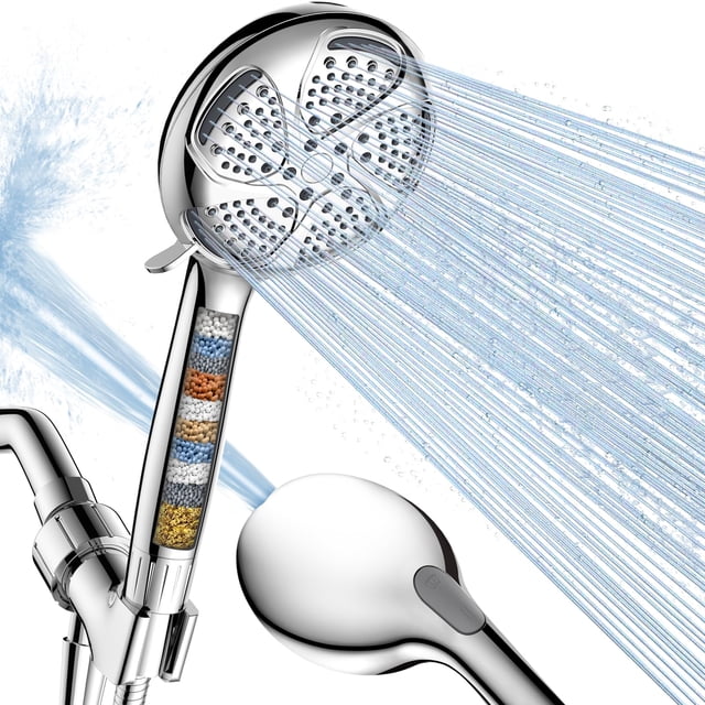 FEELSO Cabezal de Regadera de Alta Presión con Cabezal de Regadera de Mano, 7 Cabezales de Regadera con Filtros para Agua Dura, Boquillas Anti-obstrucción